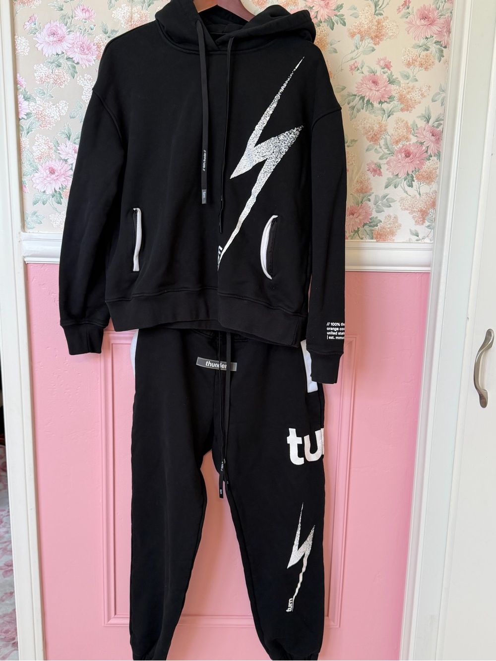 Black Lightning Graphic Hoodie & Joggers Set by (unknown)